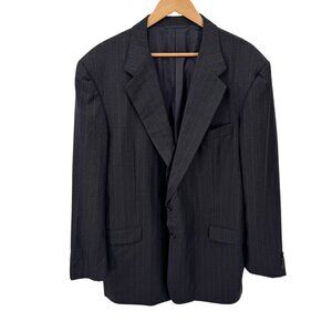 Hickey Freeman Boardroom Blazer Jacket Mens 48 Long Black Gray Pinstripe Wool‎